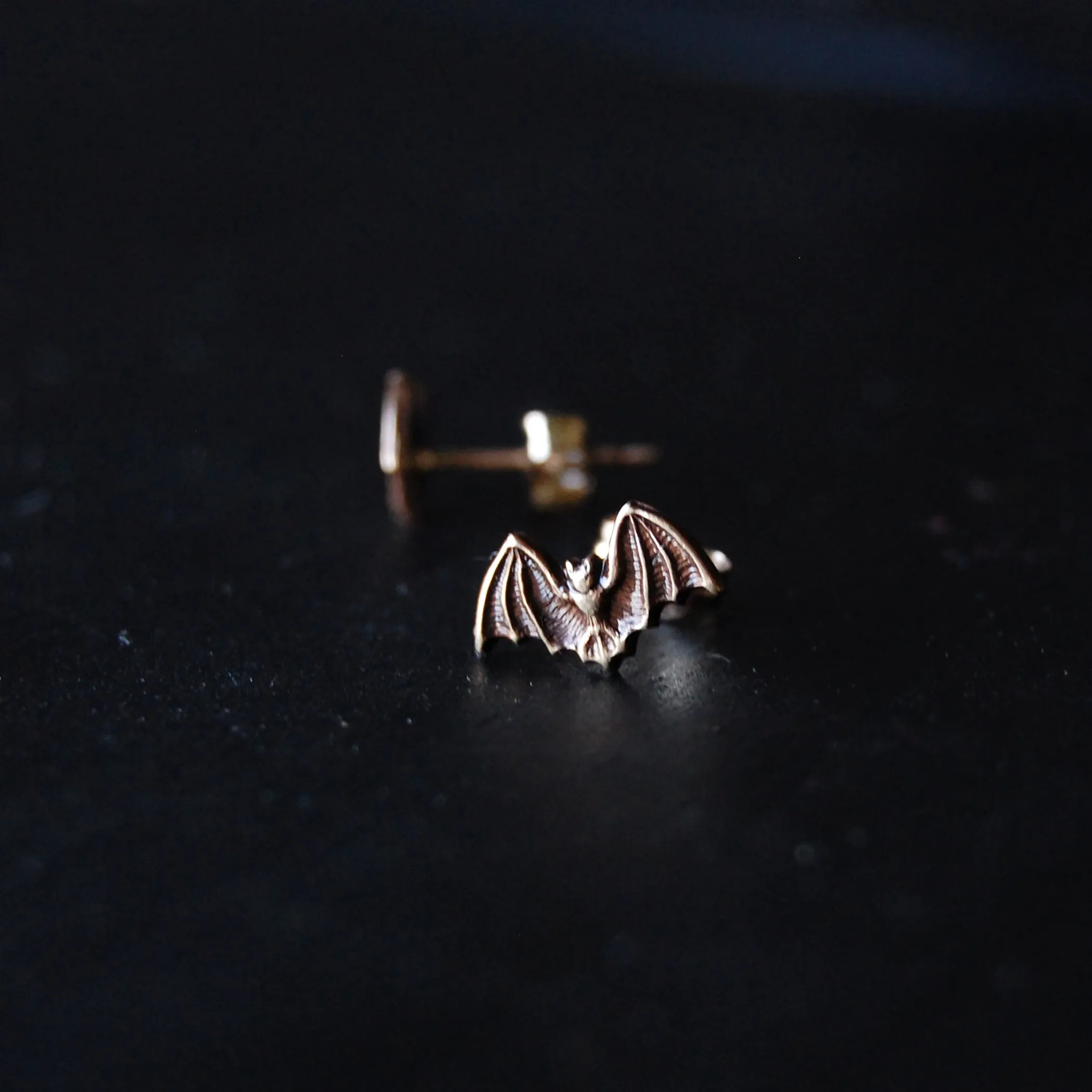Antiqued or Bright Gold Bat Stud Earrings with Brass Bats and Sterling Silver Posts and Earring Backs
