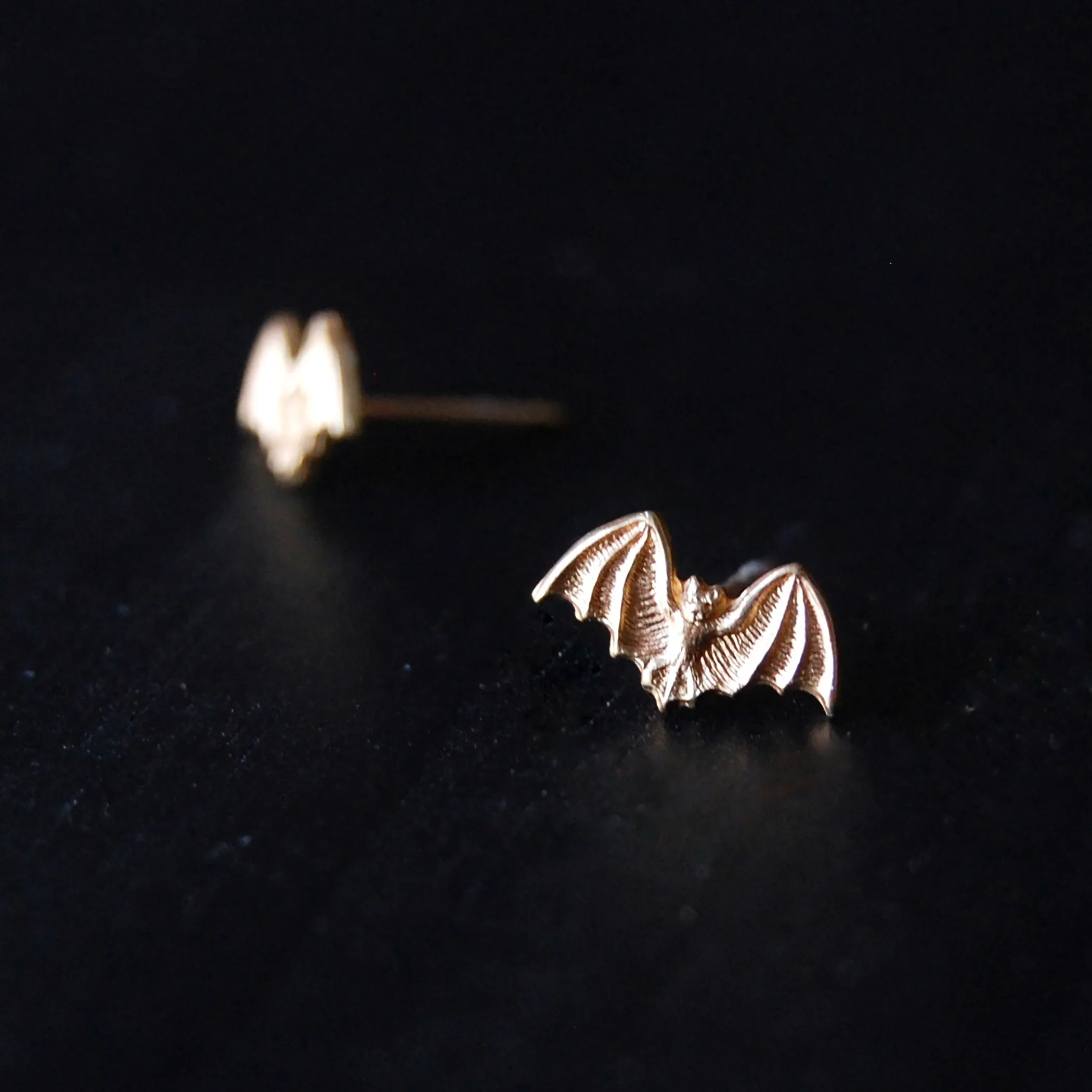 Antiqued or Bright Gold Bat Stud Earrings with Brass Bats and Sterling Silver Posts and Earring Backs