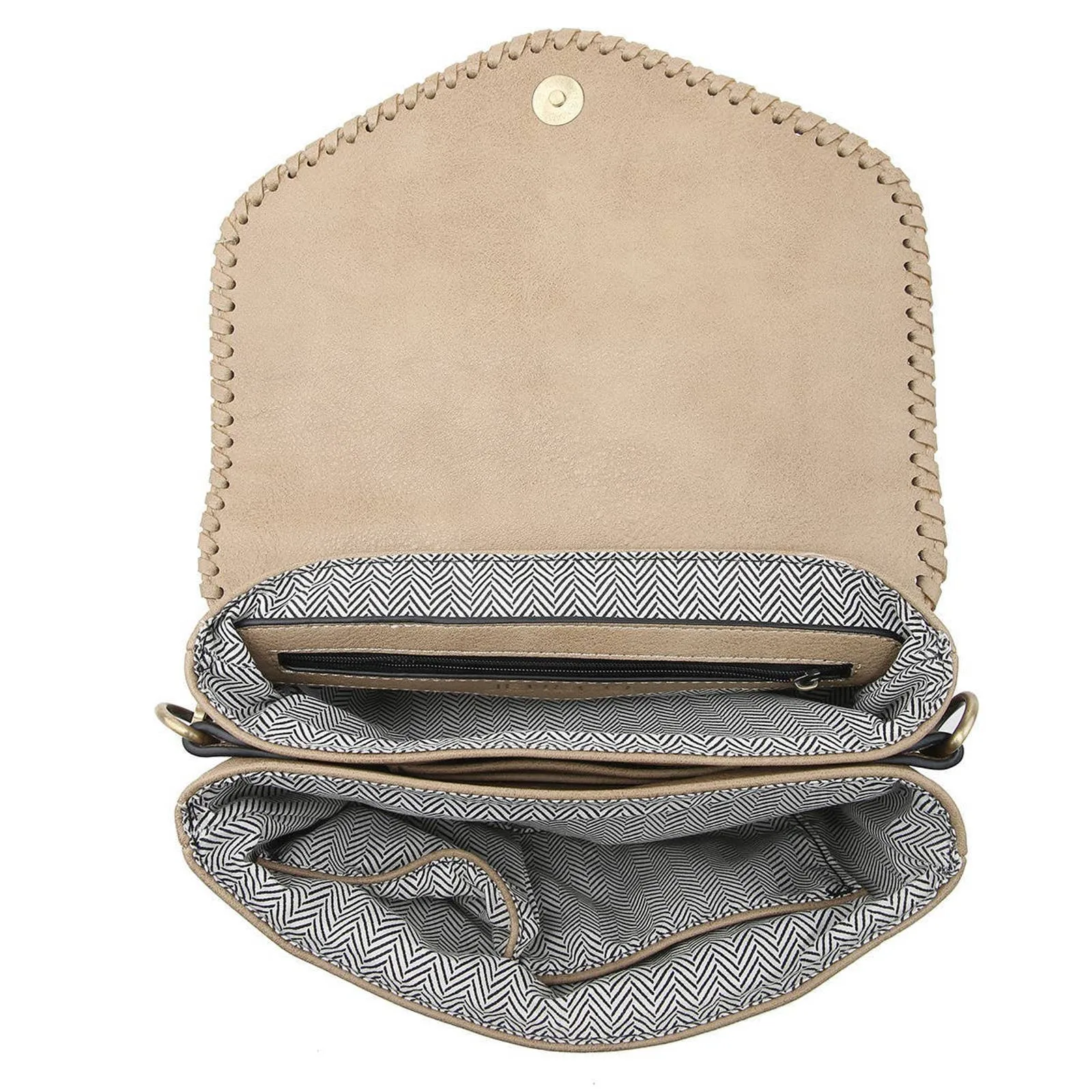Apricot Coral Flapover Crossbody with Whipstitch and Tassel