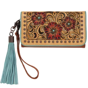 ARIAT LORELEI CALF HAIR TOOLED TAN CLUTCH WALLET