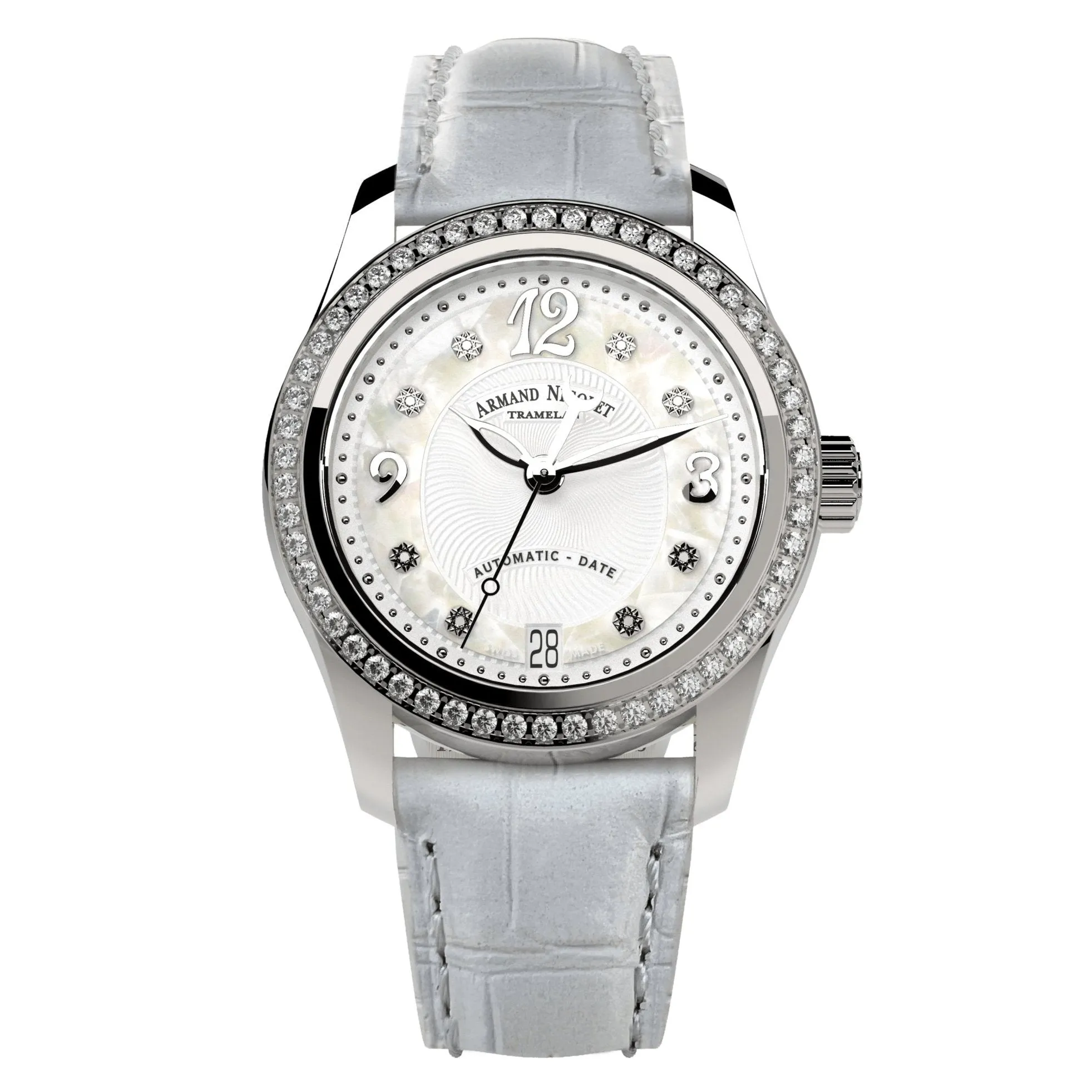 Armand Nicolet Ladies Watch M03-3 White Leather Diamond A151FAA-AN-P882BC8