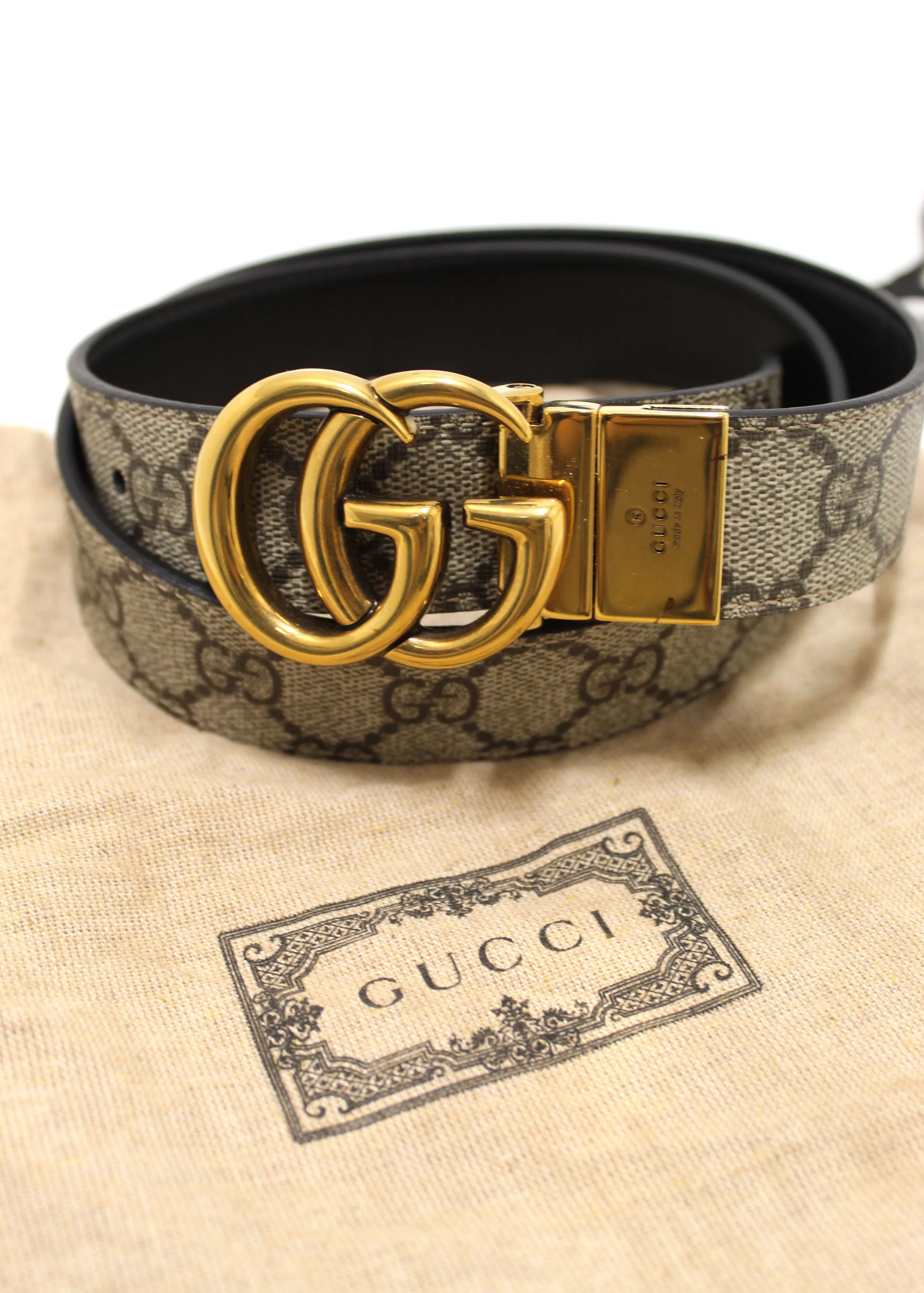 Authentic Gucci GG Supreme Marmont Reversible Belt Size 80