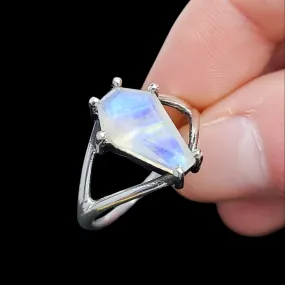 Big Rainbow Moonstone Coffin Ring