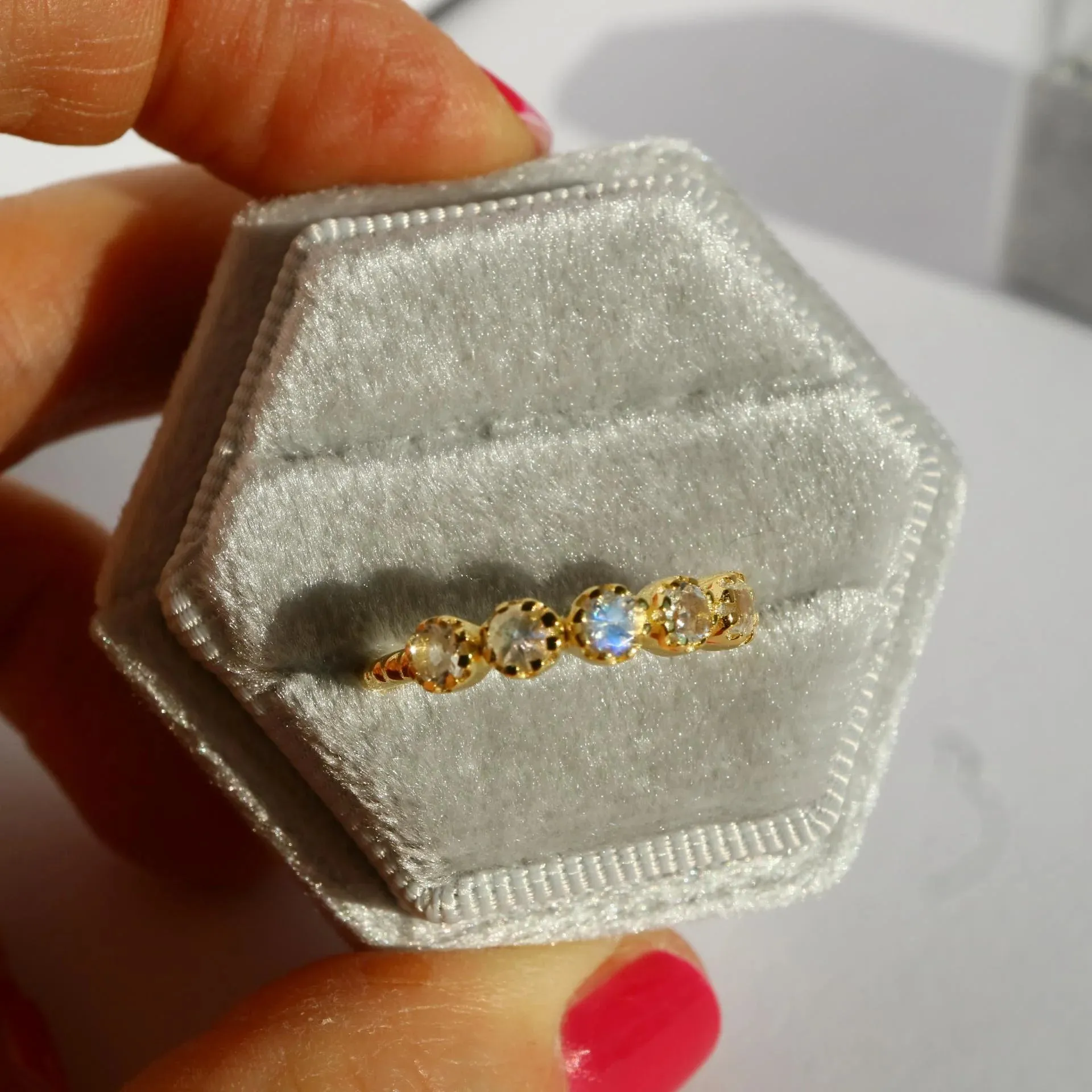 Blossom - Moonstone Stackable Gold Ring