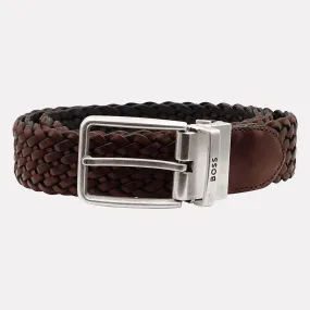 BOSS "Oliver" Gift Boxed Reversible Braided Belt with Pewter Buckle / Dark Brown and Navy