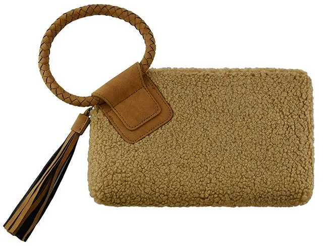 BP204SH Sherpa Cuff Handle Tassel Wristlet/Clutch