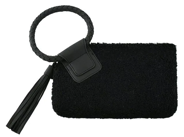 BP204SH Sherpa Cuff Handle Tassel Wristlet/Clutch