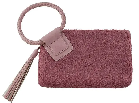 BP204SH Sherpa Cuff Handle Tassel Wristlet/Clutch