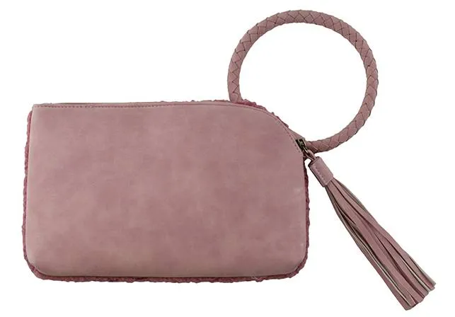 BP204SH Sherpa Cuff Handle Tassel Wristlet/Clutch
