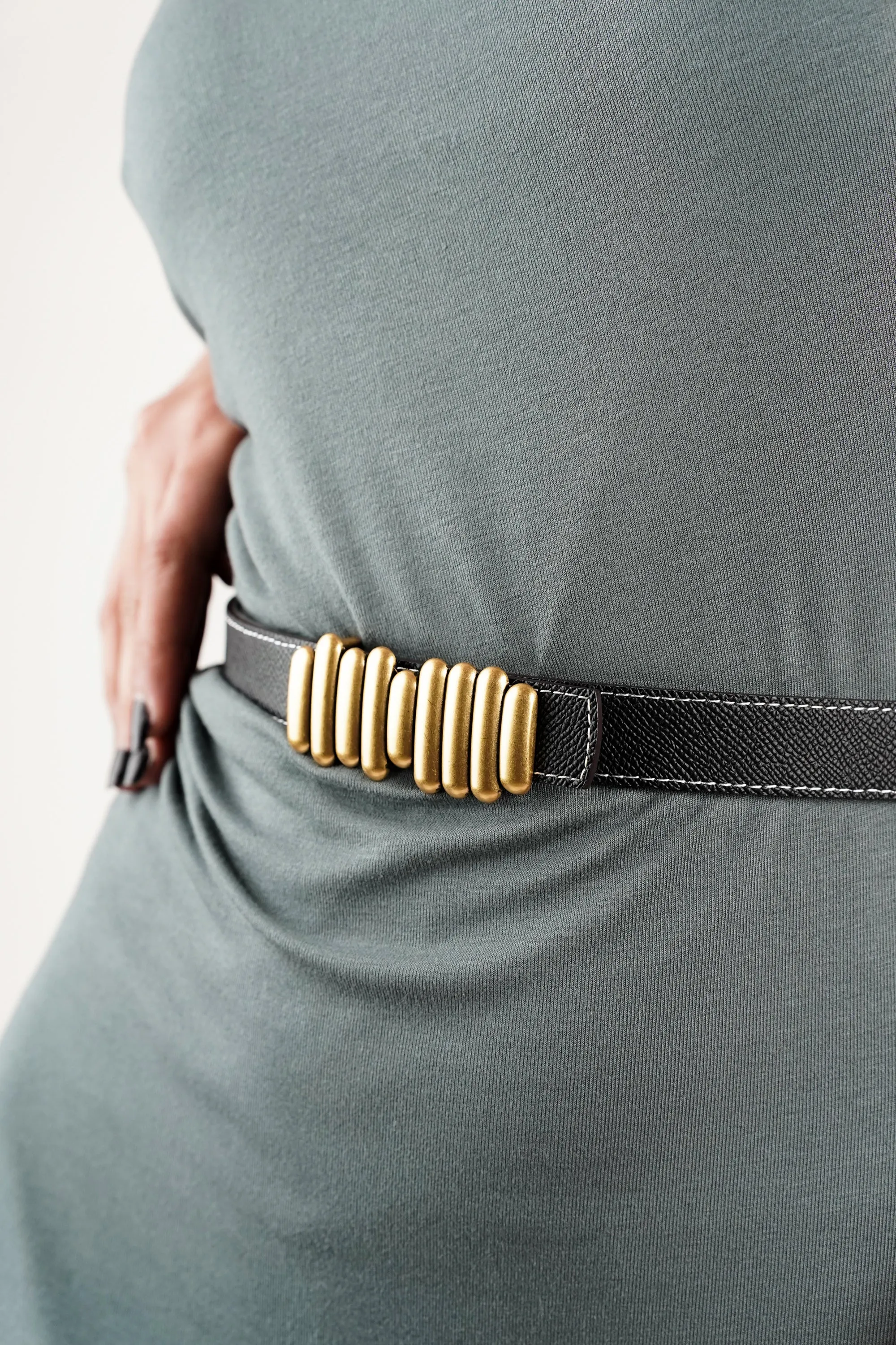 Brown Black Bar Reversible Buckle Belt