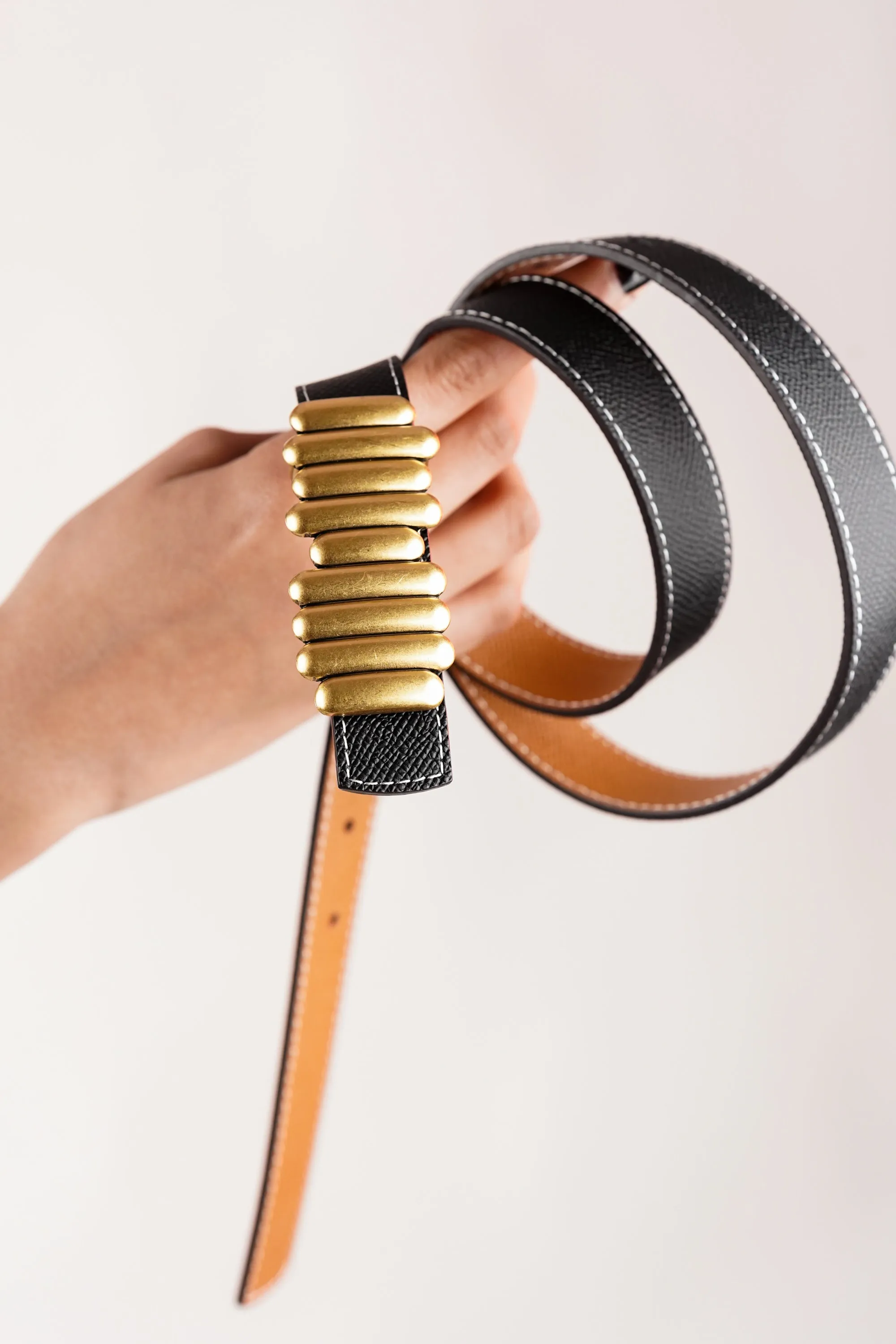 Brown Black Bar Reversible Buckle Belt