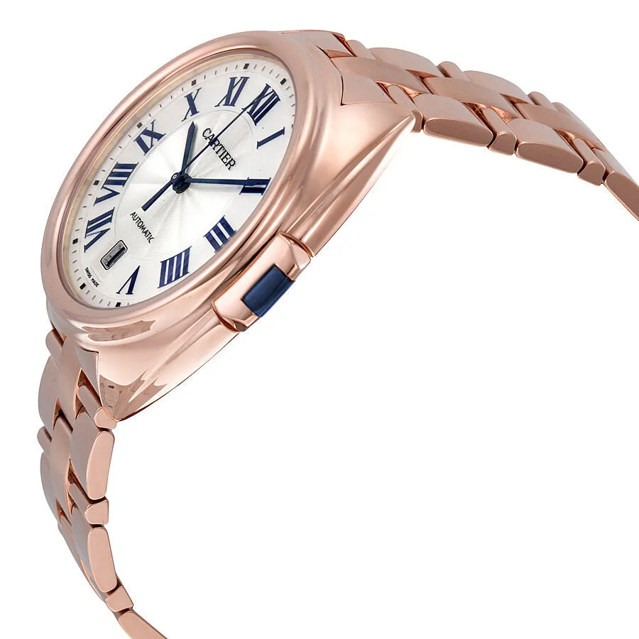 Cartier Cle Silvered Flinque Dial 18kt Rose Gold Men's Watch WGCL0002