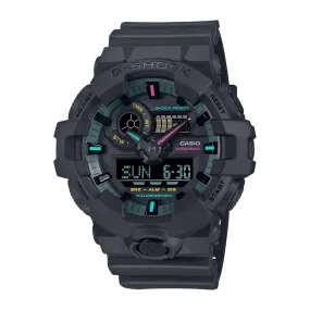 Casio G Shock Duo Multi-Fluro S/Watch Alarm 200MBlack Face And Resin Band GA700MF-1A