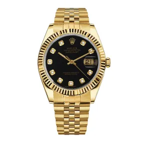 Certified Pre-Owned Rolex Gold 18KT Gold Oyster Perpetual Datejust with 36X36 MM Black Round Dial. 116238