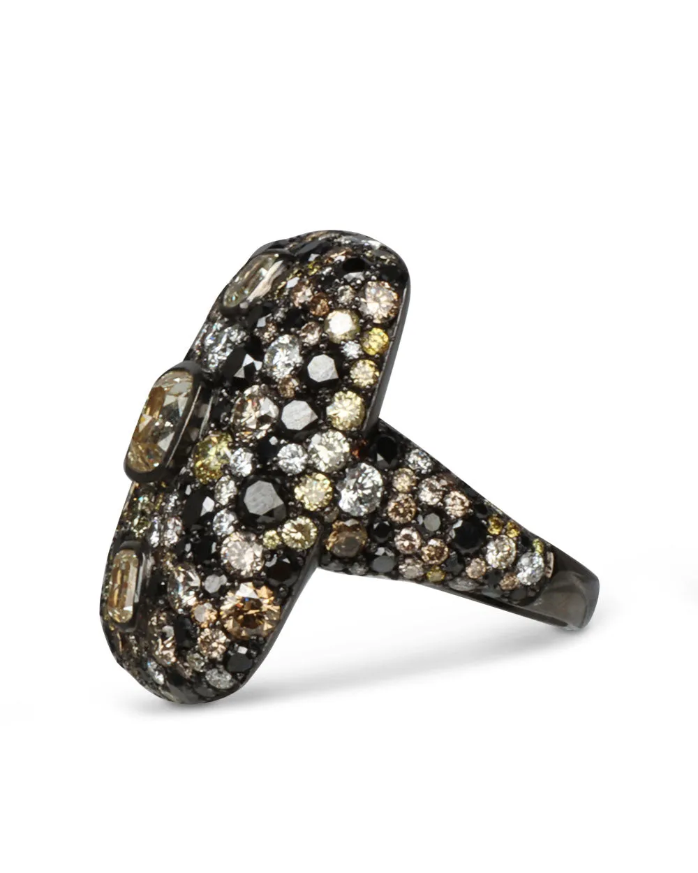 Champagne and Black Diamond Rectangle Ring