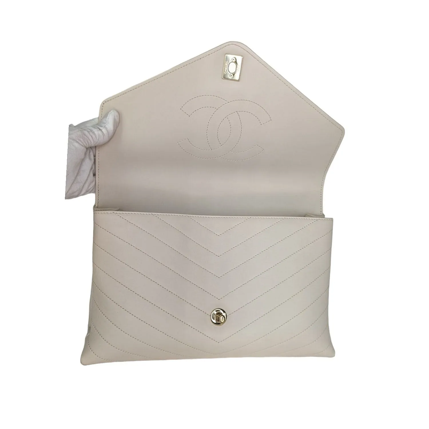 Chanel bag Cream Chevron Leather Coco Envelope Shoulder Bag