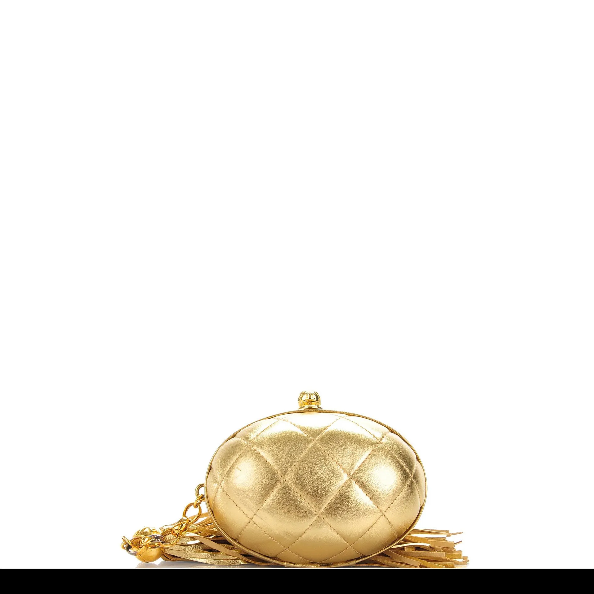 Chanel Vintage Metallic Gold Egg Minauderè Diamond Quilted Red Carpet Clutch