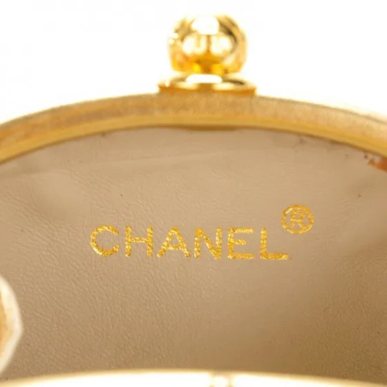 Chanel Vintage Metallic Gold Egg Minauderè Diamond Quilted Red Carpet Clutch