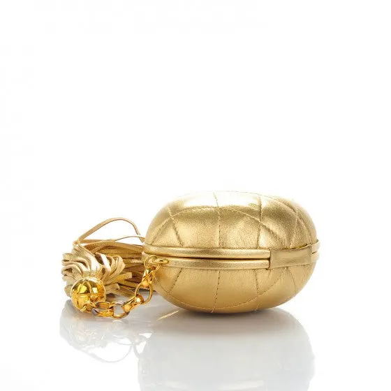Chanel Vintage Metallic Gold Egg Minauderè Diamond Quilted Red Carpet Clutch