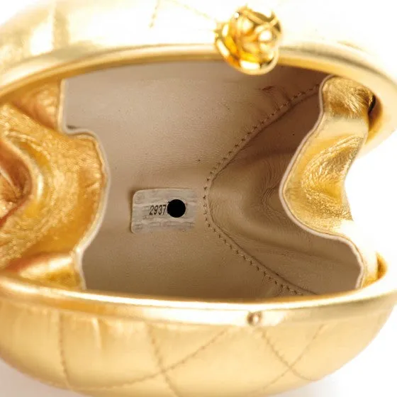 Chanel Vintage Metallic Gold Egg Minauderè Diamond Quilted Red Carpet Clutch