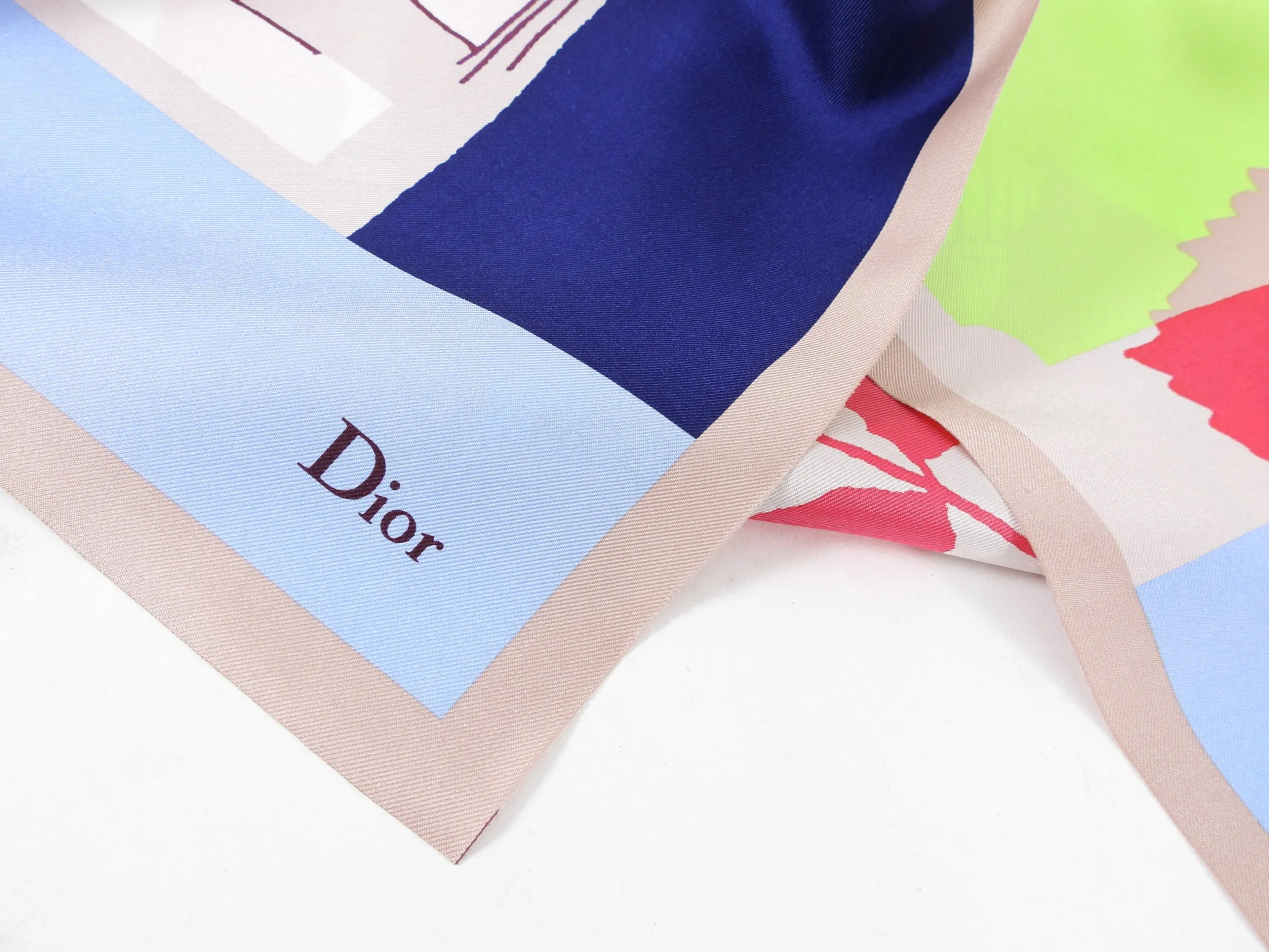 Christian Dior Silk Color Block Drawing Silk Scarf