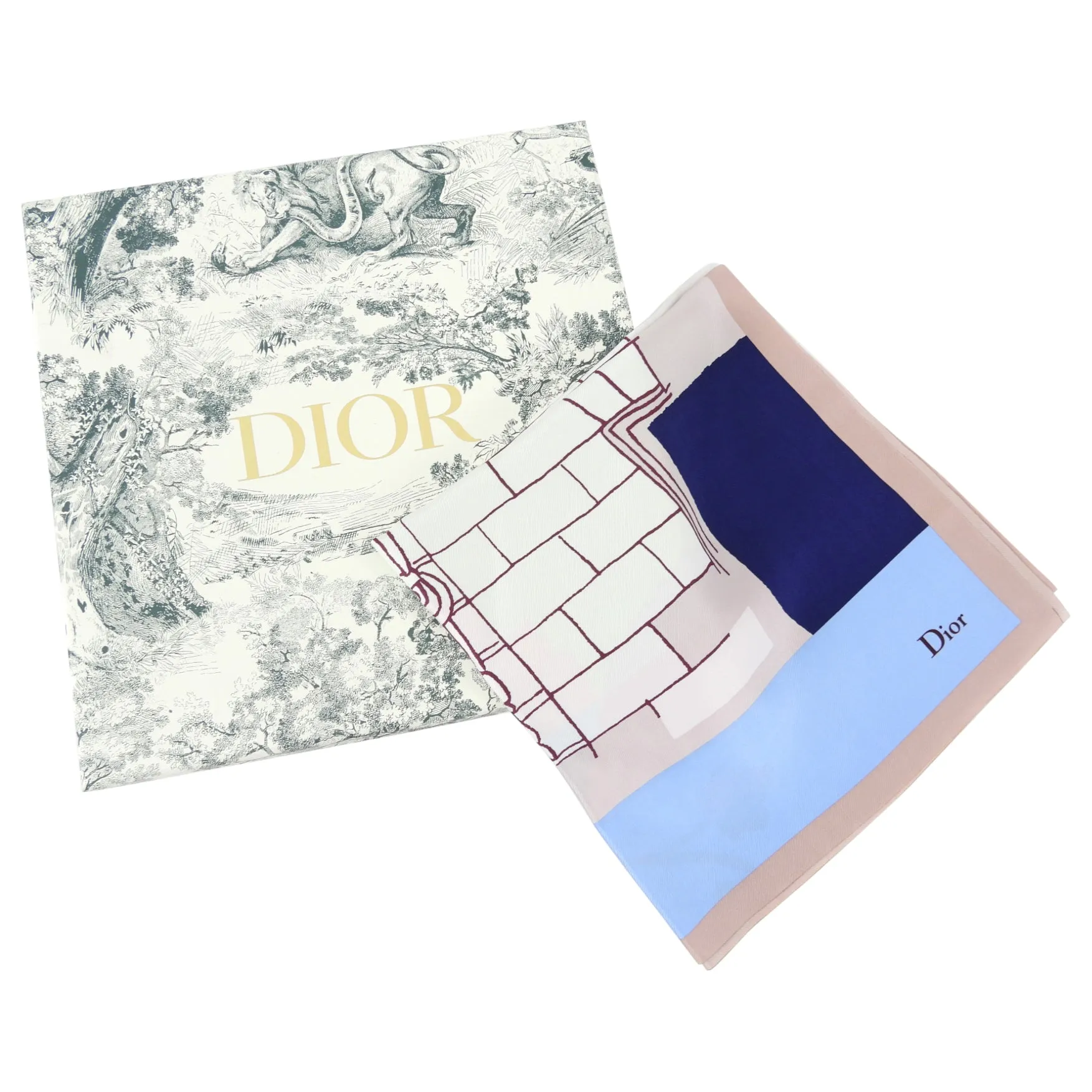 Christian Dior Silk Color Block Drawing Silk Scarf