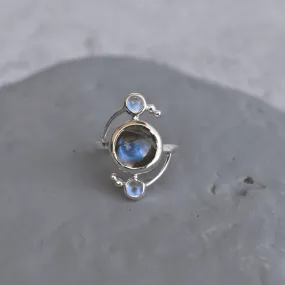 Cosmic Duet - Moonstone & Labradorite Ring