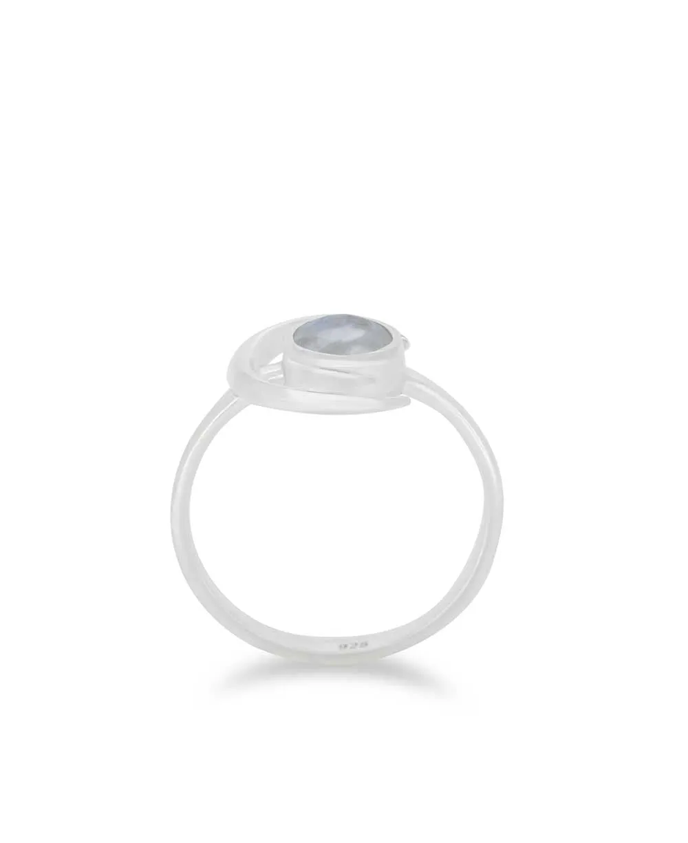 Crescent Moon Sterling Silver Rainbow Moonstone Ring