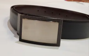 Custom Leather Belts Pebble Grain Reversible with Plaque Buckle- Brown/ Black
