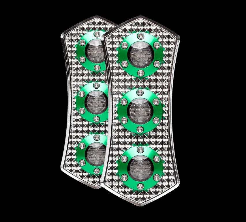 Diamond Tail Light Chrome ring Green Harley Lights
