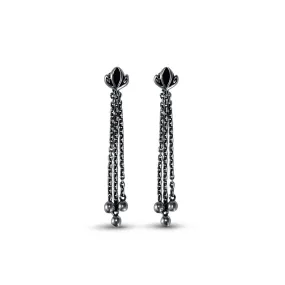 Dual Tassel Earring Long - Black Ruthenium Vermeil