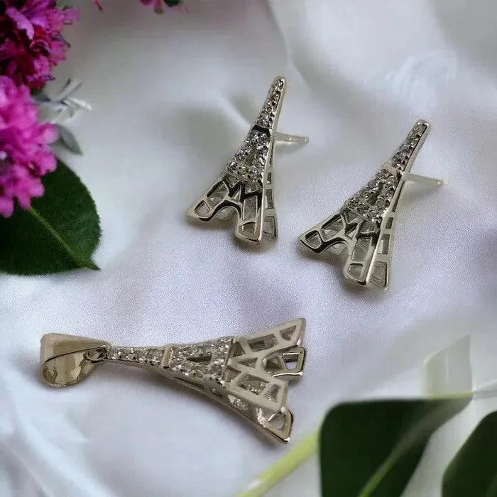 Eiffel Tower Sterling Silver Pendent Set With Chain for Women