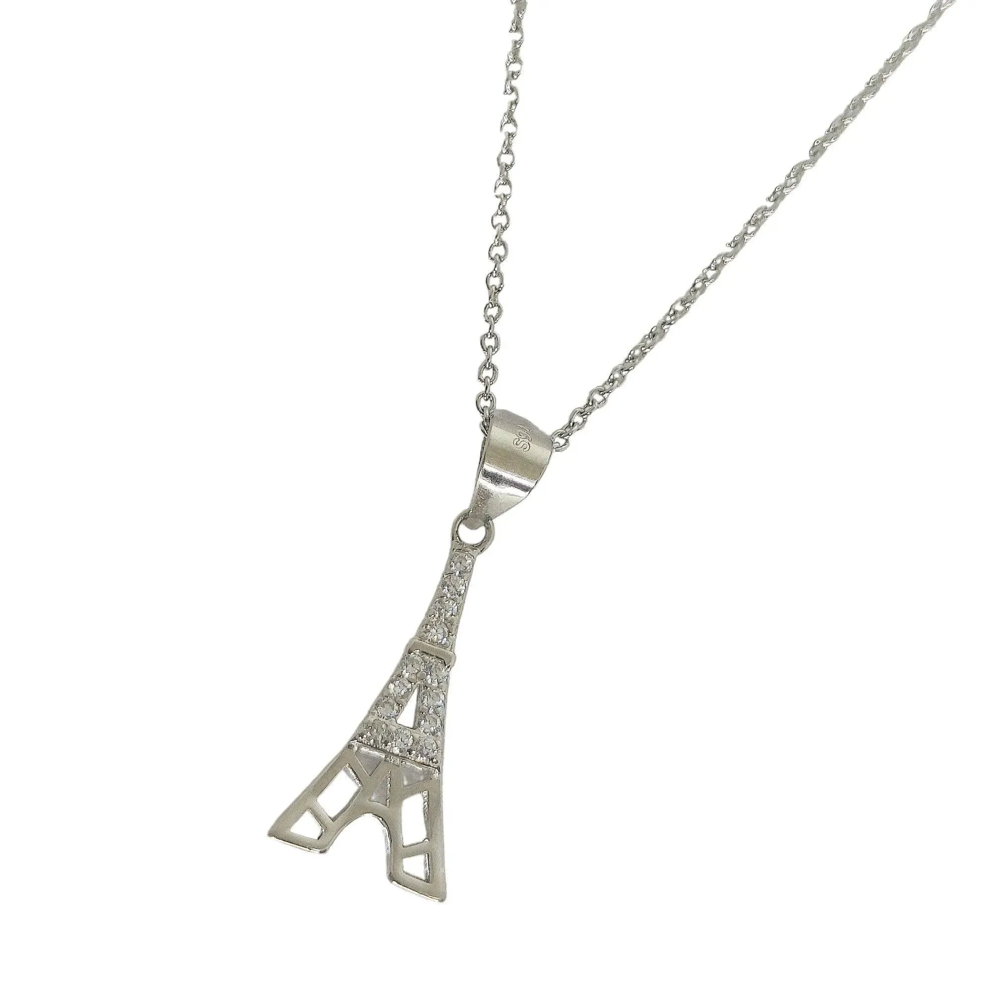 Eiffel Tower Sterling Silver Pendent Set With Chain for Women
