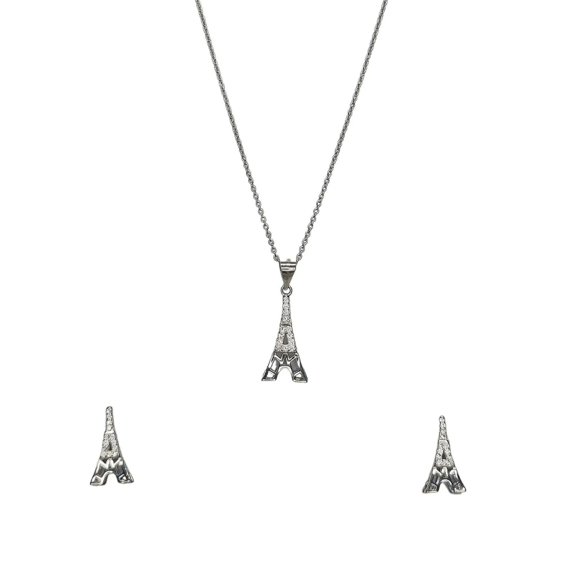 Eiffel Tower Sterling Silver Pendent Set With Chain for Women