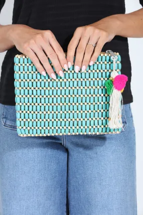 Elara Wooden Bead Clutch- Turquoise