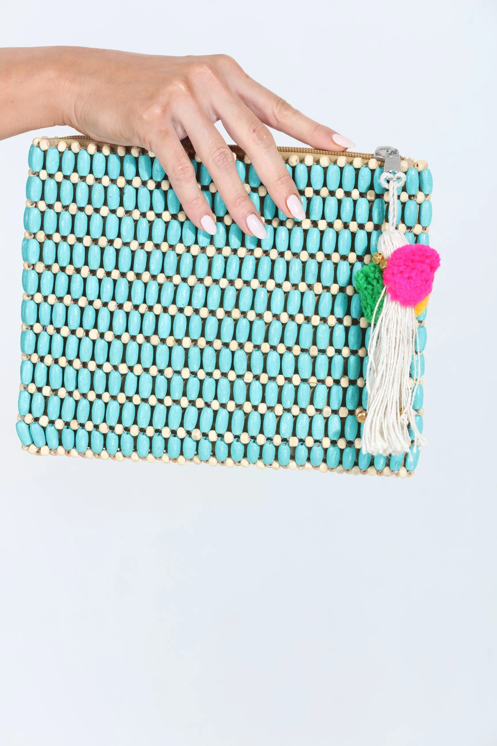Elara Wooden Bead Clutch- Turquoise