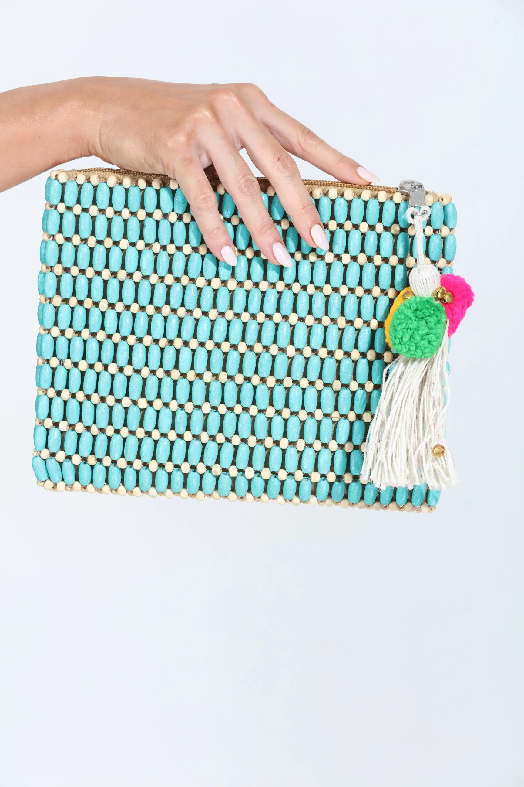 Elara Wooden Bead Clutch- Turquoise