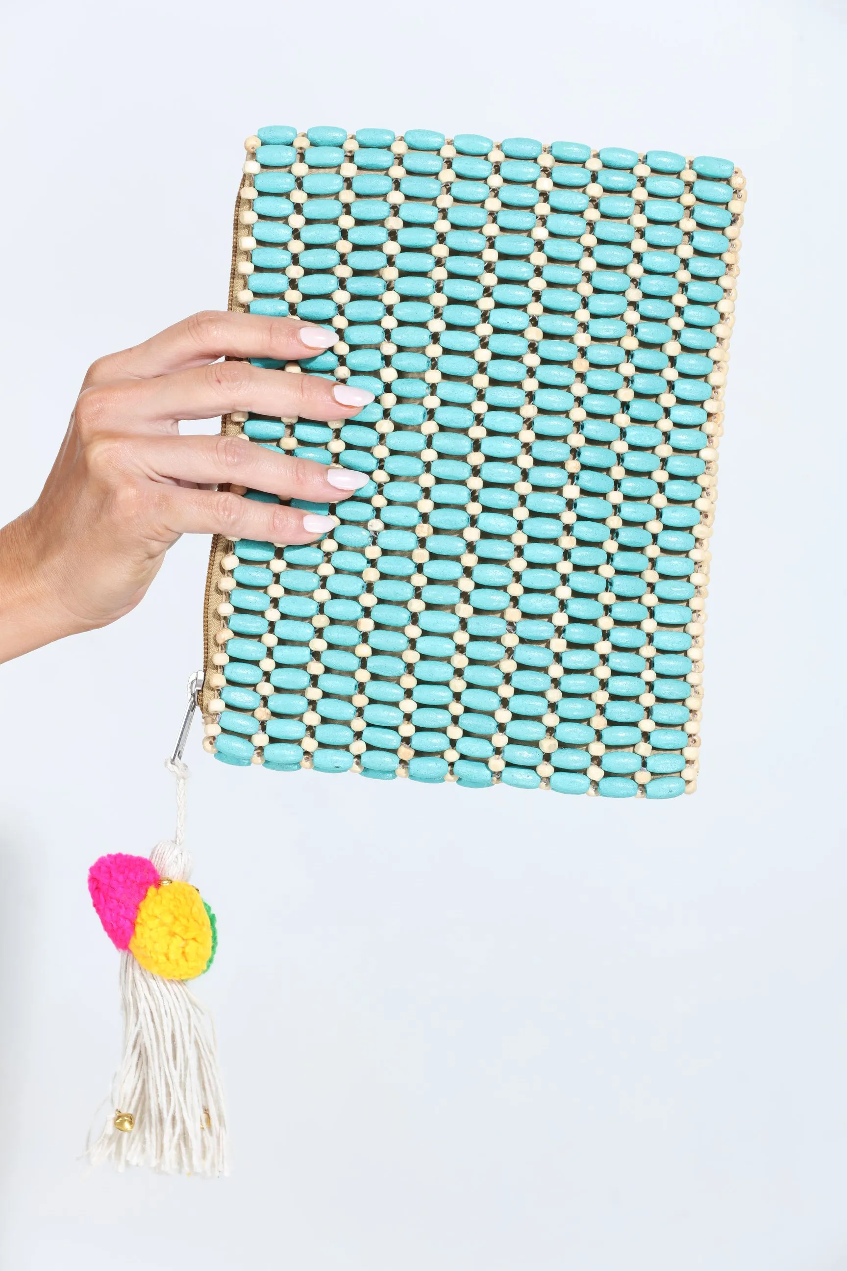 Elara Wooden Bead Clutch- Turquoise
