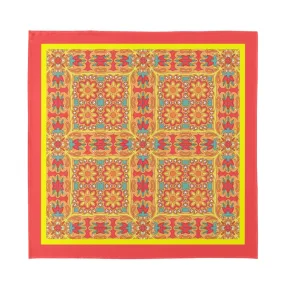 Elegant Scarf, Orange Pink Floral Square Scarf, 70s Style Scarf, Retro Bandana, Designer Scarf, Imitation Silk Scarf