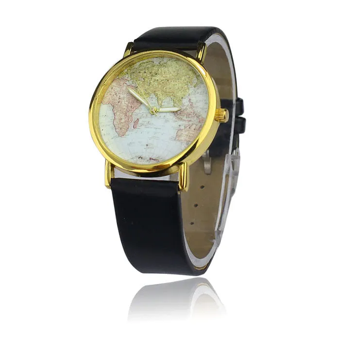 Fashion watch Women's Watch World Map Pattern PU Band