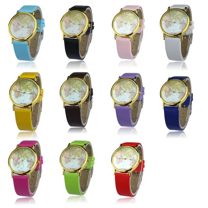 Fashion watch Women's Watch World Map Pattern PU Band