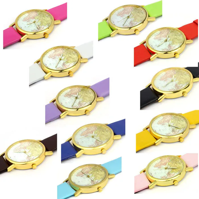 Fashion watch Women's Watch World Map Pattern PU Band