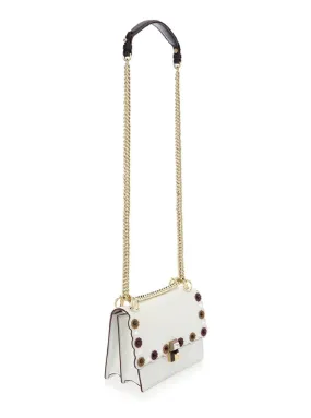 Fendi Womens Kan I White Multi Color Flowers Soft Leather Shoulder Bag 8M0381