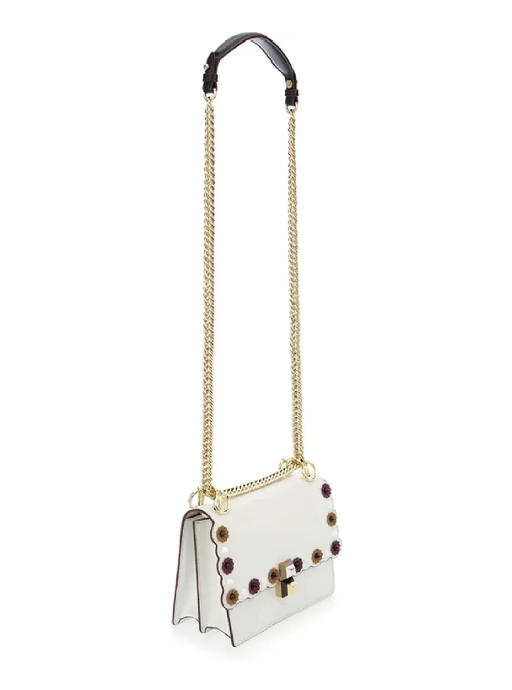Fendi Womens Kan I White Multi Color Flowers Soft Leather Shoulder Bag 8M0381
