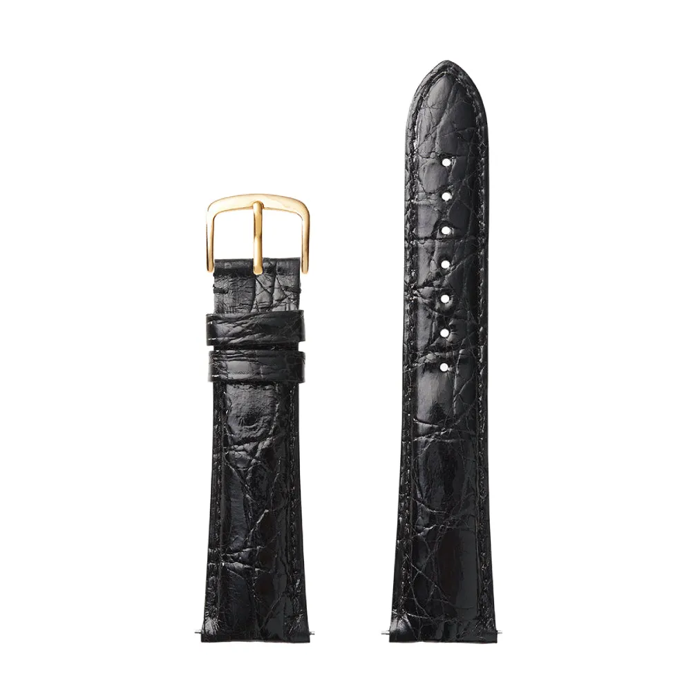 Gent's 15mm Genuine Crocodile Leather Watch Band - Black