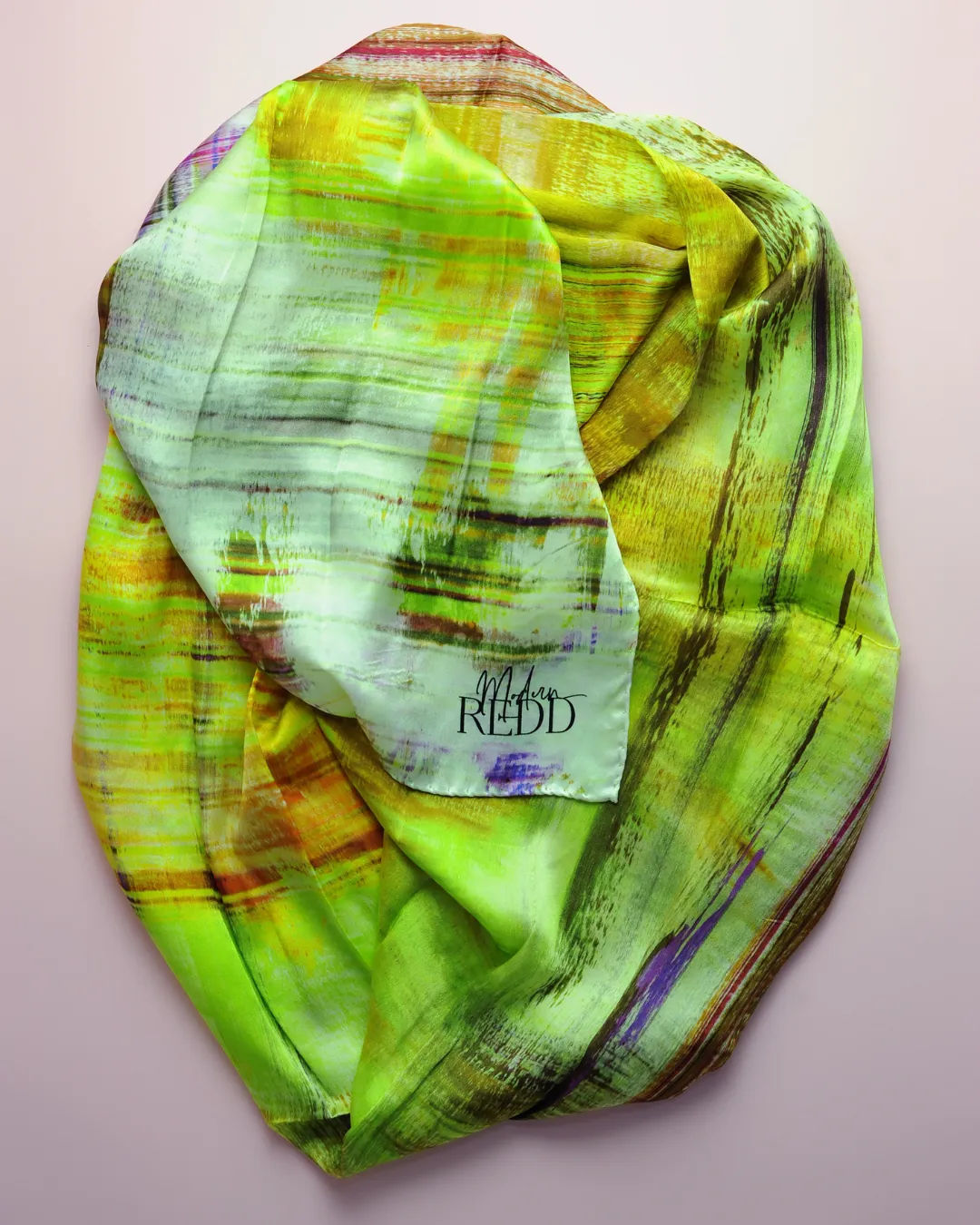 Girlean Modish Redd Yellow & Green Abstract Silk Scarf