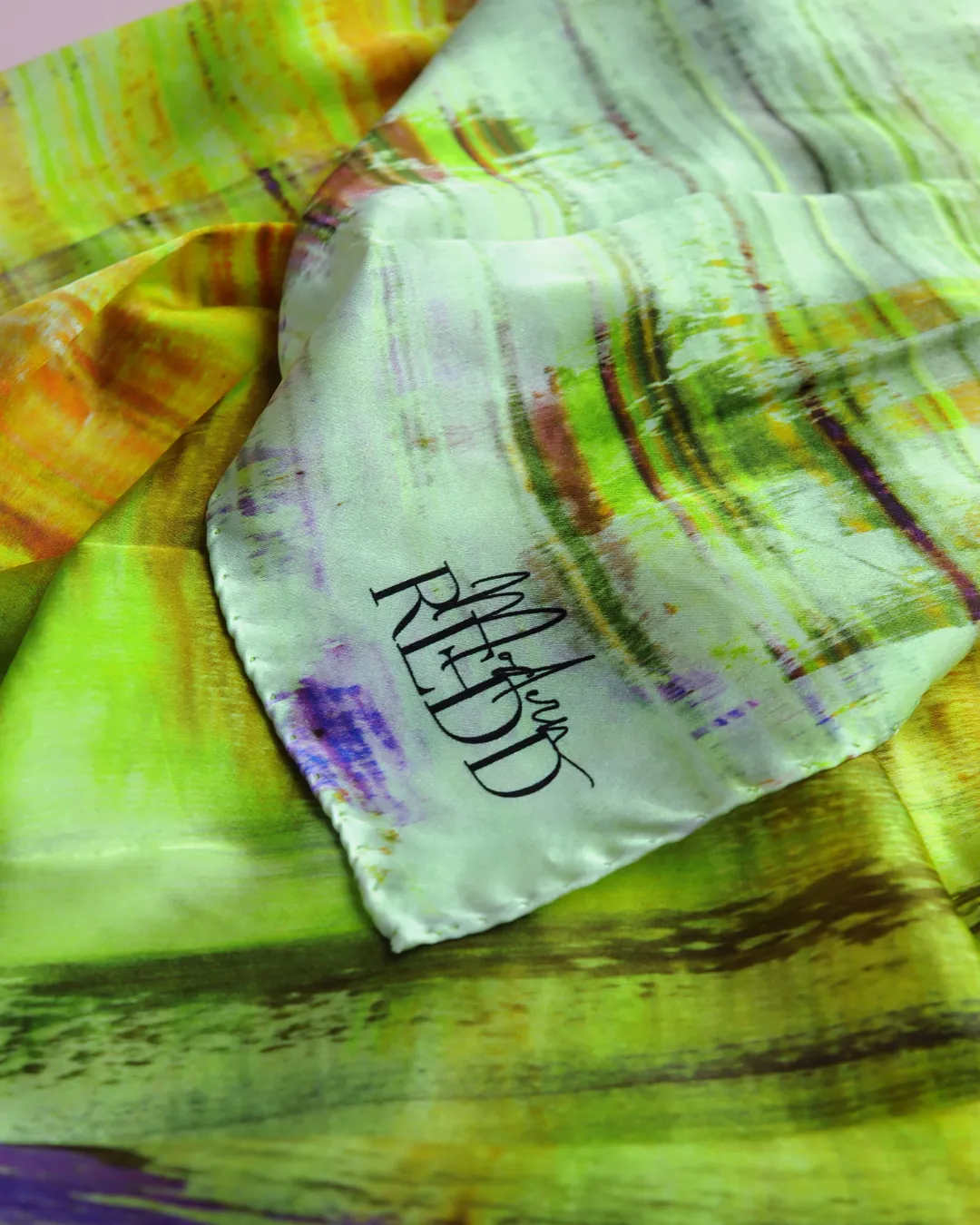 Girlean Modish Redd Yellow & Green Abstract Silk Scarf