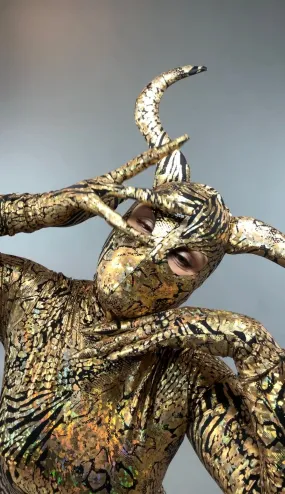 Gold & Black Gazelle Creature Costume, Full Sleeve Catsuit With  Headdress, Gloves, Socks