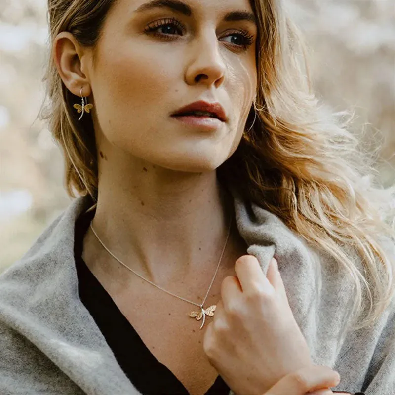 Gold and Silver Dragonfly Necklace