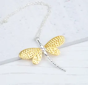 Gold and Silver Dragonfly Necklace